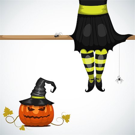 sitting cartoon monster - Vector halloween card with witch Stock Photo - Budget Royalty-Free & Subscription, Code: 400-07213612