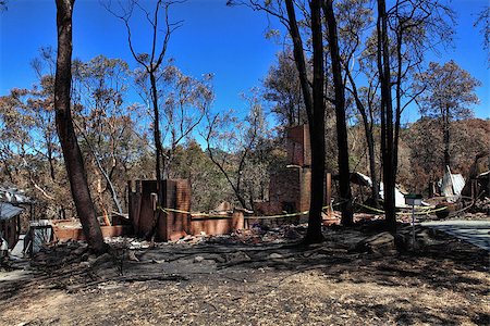 Houses caught up in bushfires have been razed to the ground, while others were spared. Stock Photo - Budget Royalty-Free & Subscription, Code: 400-07213935