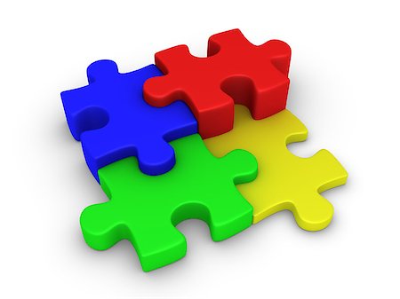 simsearch:400-06172483,k - Four different colored 3d puzzle pieces are connected Stock Photo - Budget Royalty-Free & Subscription, Code: 400-07213957