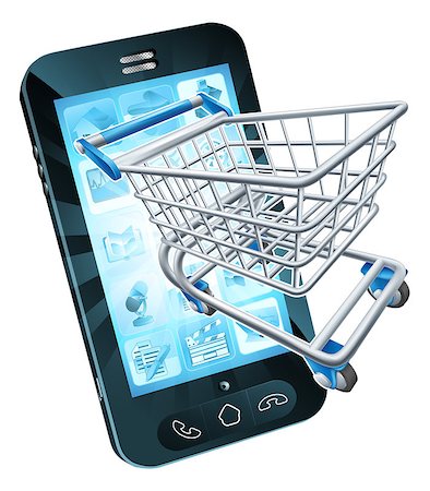 symbol for intelligence - Mobile phone with shopping cart flying out, concept for shopping online or for apps or mobile phone Stock Photo - Budget Royalty-Free & Subscription, Code: 400-07224325