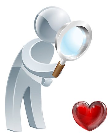 simsearch:400-07216352,k - A person holding a magnifying glass and looking at a heart shaped symbol. Could be concept for looking for love or dating or medical concep Photographie de stock - Aubaine LD & Abonnement, Code: 400-07224322