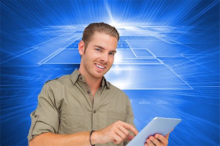 Composite image of happy man using tablet pc Stock Photo - Budget Royalty-Free & Subscription, Code: 400-07225483