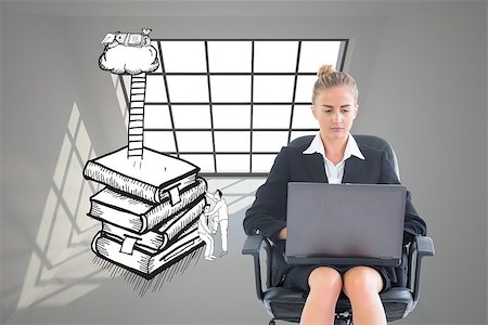 Composite image of blonde businesswoman sitting on swivel chair with laptop Foto de stock - Super Valor sin royalties y Suscripción, Código: 400-07225526