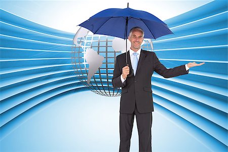 Composite image of peaceful businessman holding blue umbrella Stock Photo - Budget Royalty-Free & Subscription, Code: 400-07225963