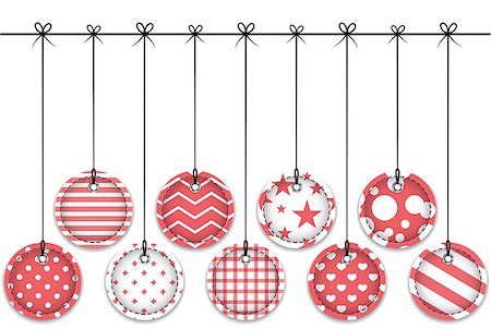 simsearch:400-07215674,k - Red and white textured labels. Hanging Christmas balls. Vector illustration Stock Photo - Budget Royalty-Free & Subscription, Code: 400-07220877