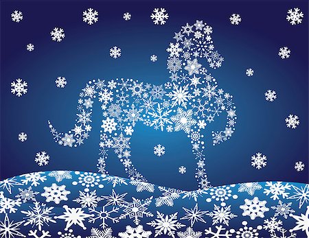 2014 Chinese Lunar New Year of the Horse Forward Pose Silhouette with Snowflakes Pattern on Night Winter Snow Scene Background Illustration Stock Photo - Budget Royalty-Free & Subscription, Code: 400-07221161