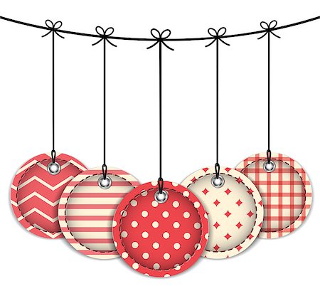 simsearch:400-07215674,k - Christmas baubles tied with bows. Textured labels. Vector illustration Stock Photo - Budget Royalty-Free & Subscription, Code: 400-07221983