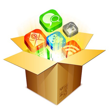 rss - Color media icons flying out of cardboard box. Stock Photo - Budget Royalty-Free & Subscription, Code: 400-07222520