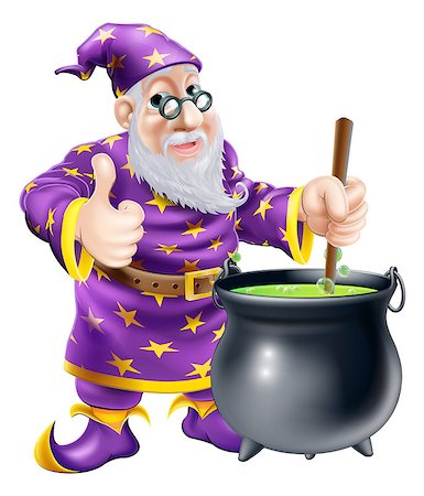A friendly old wizard character stirring a big black cauldron Stock Photo - Budget Royalty-Free & Subscription, Code: 400-07222683