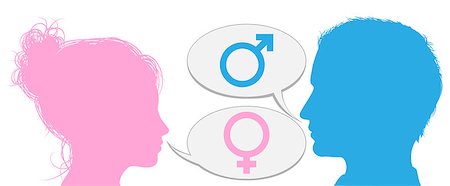 simsearch:400-07216352,k - Silhouette man and woman heads talking with male and female sex symbol icons Photographie de stock - Aubaine LD & Abonnement, Code: 400-07222963