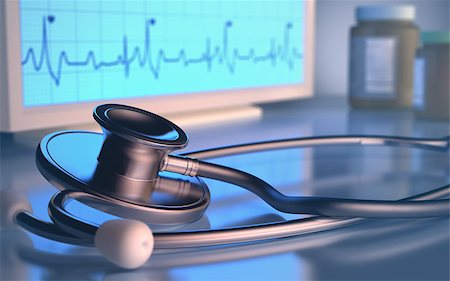 simsearch:400-07222508,k - Stethoscope in front of the heartbeat monitor. Photographie de stock - Aubaine LD & Abonnement, Code: 400-07223096