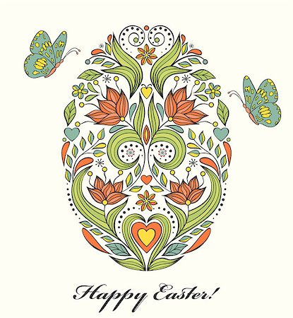 Vector illustration of floral easter egg and butterflies Stock Photo - Budget Royalty-Free & Subscription, Code: 400-07223445