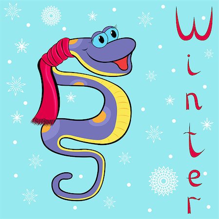 Why Boa is so cold in winter? Cheerful Boa Constrictor wrapped in a scarf on neck on the background of a winter motif. Hand drawing cartoon vector illustration Stock Photo - Budget Royalty-Free & Subscription, Code: 400-07223723