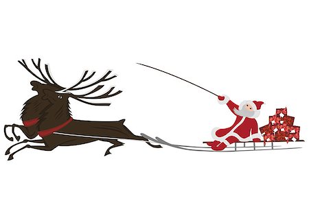 Illustration of Santa Claus with christmas deer and presents Stock Photo - Budget Royalty-Free & Subscription, Code: 400-07223879
