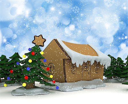 earth with christmas tree - Christmas background with cardboard trees and houses on a snowflake design Stock Photo - Budget Royalty-Free & Subscription, Code: 400-07245143