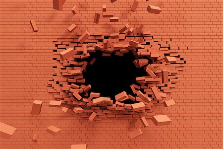 breaking brick wall, high resolution 3d rendering Stock Photo - Budget Royalty-Free & Subscription, Code: 400-07245660