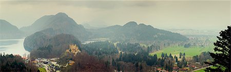 fantasy mountain castle - panoramic view from Neuschwanstein Castle, Bavaria, Germany Stock Photo - Budget Royalty-Free & Subscription, Code: 400-07245703