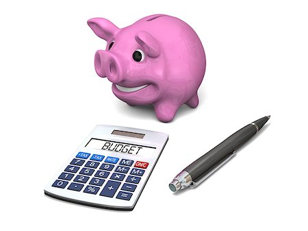 Happy pink piggy bank with pen and calculator, concept of budgeting, savings and investments, isolated on white background Foto de stock - Super Valor sin royalties y Suscripción, Código: 400-07247277