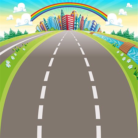 Roads to the city. Cartoon vector illustration Stock Photo - Budget Royalty-Free & Subscription, Code: 400-07249511