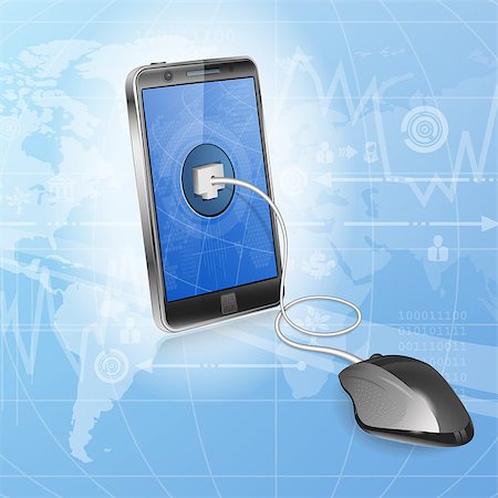 simsearch:400-06737278,k - Mobile Computing Concept - Mouse Connected to Smartphone, vector illustration Stock Photo - Budget Royalty-Free & Subscription, Code: 400-07249629