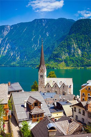 dachstein - View of Hallstatt village with lake and Alps behind, Austria Stock Photo - Budget Royalty-Free & Subscription, Code: 400-07249710