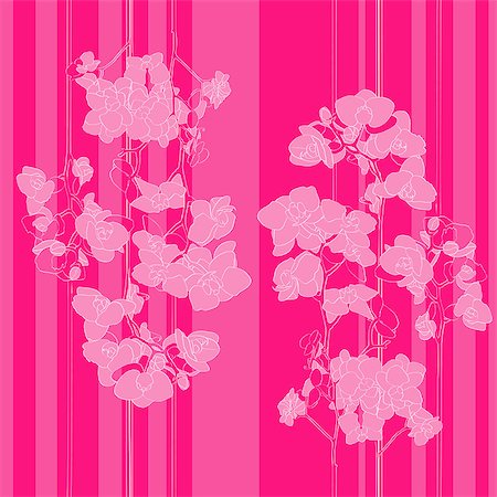 simsearch:400-05685192,k - Seamless retro pattern with orchids and stripes over pink, hand drawn illustration of a new shabby chic motif with flowers Stock Photo - Budget Royalty-Free & Subscription, Code: 400-07243704