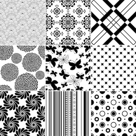 Collection seamless vintage monochrome patterns (vector) Stock Photo - Budget Royalty-Free & Subscription, Code: 400-07256268