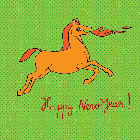 simsearch:400-07257578,k - New Year's greetings card with fire horse over a grungy green background with dots Foto de stock - Super Valor sin royalties y Suscripción, Código: 400-07257557