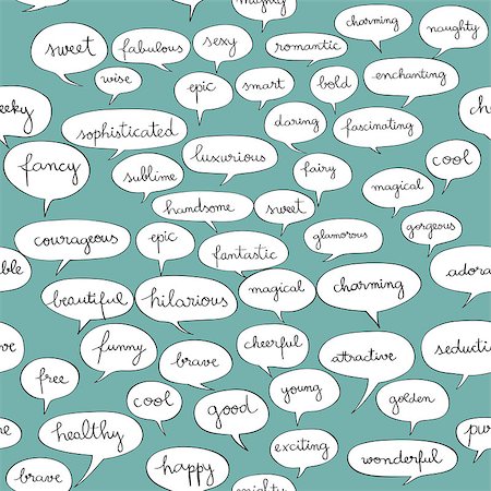 Comics text decoration, hand drawn illustration of a pattern with speech bubbles over an elegant green background Stock Photo - Budget Royalty-Free & Subscription, Code: 400-07257560