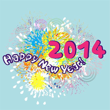 simsearch:400-07257578,k - Happy New Year 2014 greetings card with hand drawn text over a blue sky background with multicolored fireworks Foto de stock - Super Valor sin royalties y Suscripción, Código: 400-07257562