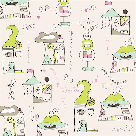 seamless pattern with  surreal houses, illustration in vector format Stock Photo - Budget Royalty-Free & Subscription, Code: 400-07259819