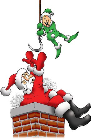 Santa is Stuck in a Chimney, but an Elf is There to Help Stock Photo - Budget Royalty-Free & Subscription, Code: 400-07250231