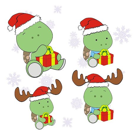 picture of santa with cute babies - turtle xmas cartoon in vector format Stock Photo - Budget Royalty-Free & Subscription, Code: 400-07252012