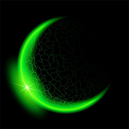 simsearch:400-07550284,k - Green crescent with flare on black background. Photographie de stock - Aubaine LD & Abonnement, Code: 400-07252669