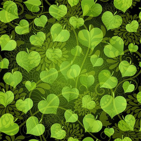 simsearch:400-05741762,k - Dark seamless background with bright green leaves and vintage pattern (vector eps 10) Stock Photo - Budget Royalty-Free & Subscription, Code: 400-07252997