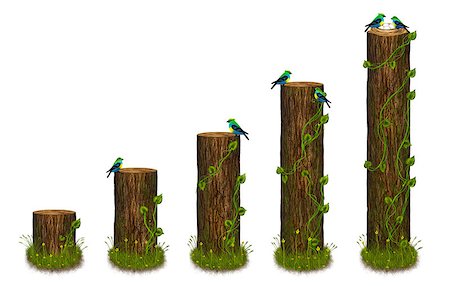 diagrammatic drawing animals - Statistics chart formed as tree trunks with birds. Statistics diagram in nature style. Illustration. Stock Photo - Budget Royalty-Free & Subscription, Code: 400-07253977