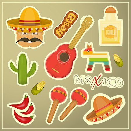 Set of Mexican Icons. Vector Illustration. Stock Photo - Budget Royalty-Free & Subscription, Code: 400-07265133