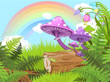 flowers on branch cartoon - Fantasy landscape with mushrooms and flowers Stock Photo - Budget Royalty-Free & Subscription, Code: 400-07265148