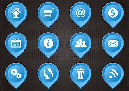 shopping icons vector - Set of blue map pointers with web icons Stock Photo - Budget Royalty-Free & Subscription, Code: 400-07265230