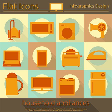 simsearch:400-04790475,k - Flat Icons Set - Home Appliances in Retro Style - Infographics Design. Vector Illustrations Stock Photo - Budget Royalty-Free & Subscription, Code: 400-07265578