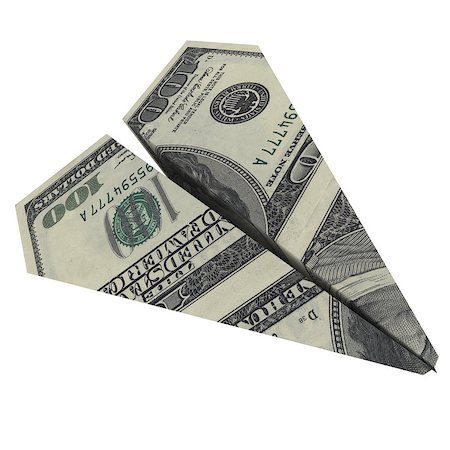 Paper airplane from the dollars. Isolated render on white background Stock Photo - Budget Royalty-Free & Subscription, Code: 400-07266374