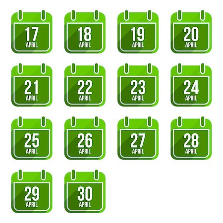 April vector flat calendar icons. Days Of Year Set 14 Stock Photo - Budget Royalty-Free & Subscription, Code: 400-07266643