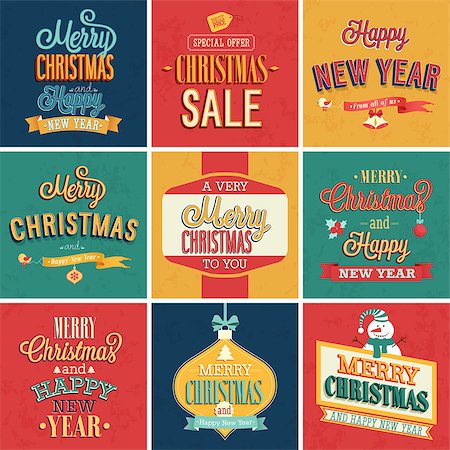 simsearch:400-07222092,k - Set of Christmas and New Year vintage typographic emblems. Vector illustration. Stock Photo - Budget Royalty-Free & Subscription, Code: 400-07261055
