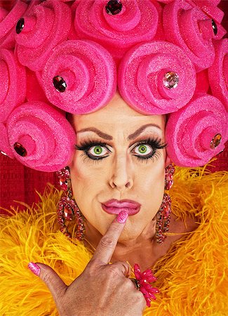 Serious cross dressing man with finger on lips Stock Photo - Budget Royalty-Free & Subscription, Code: 400-07261846