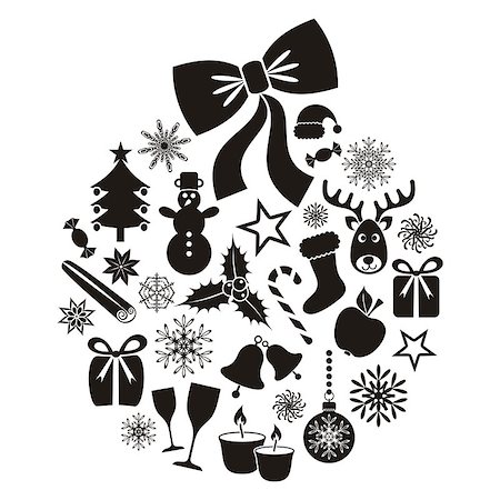 simsearch:400-04149556,k - Collection of vector christmas icons inside christmas ball Stock Photo - Budget Royalty-Free & Subscription, Code: 400-07261915