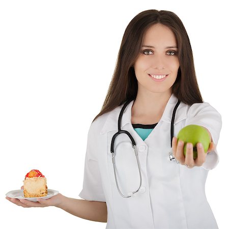 simsearch:400-05106591,k - Woman nutritionist comparing dietary options, isolated on white background. Stock Photo - Budget Royalty-Free & Subscription, Code: 400-07261960