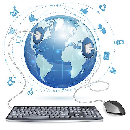 simsearch:400-06737278,k - Mouse and Keyboard Connected to Earth with Internet Icons, vector illustration isolated on white background Stock Photo - Budget Royalty-Free & Subscription, Code: 400-07262581