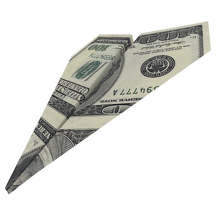 Paper airplane from the dollars. Isolated render on white background Photographie de stock - Aubaine LD & Abonnement, Code: 400-07263543