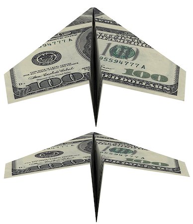 Paper airplane from the dollars. Isolated render on white background Stock Photo - Budget Royalty-Free & Subscription, Code: 400-07263554