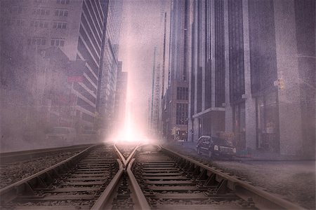 digital light building - Cityscape projection over train tracks Stock Photo - Budget Royalty-Free & Subscription, Code: 400-07277210